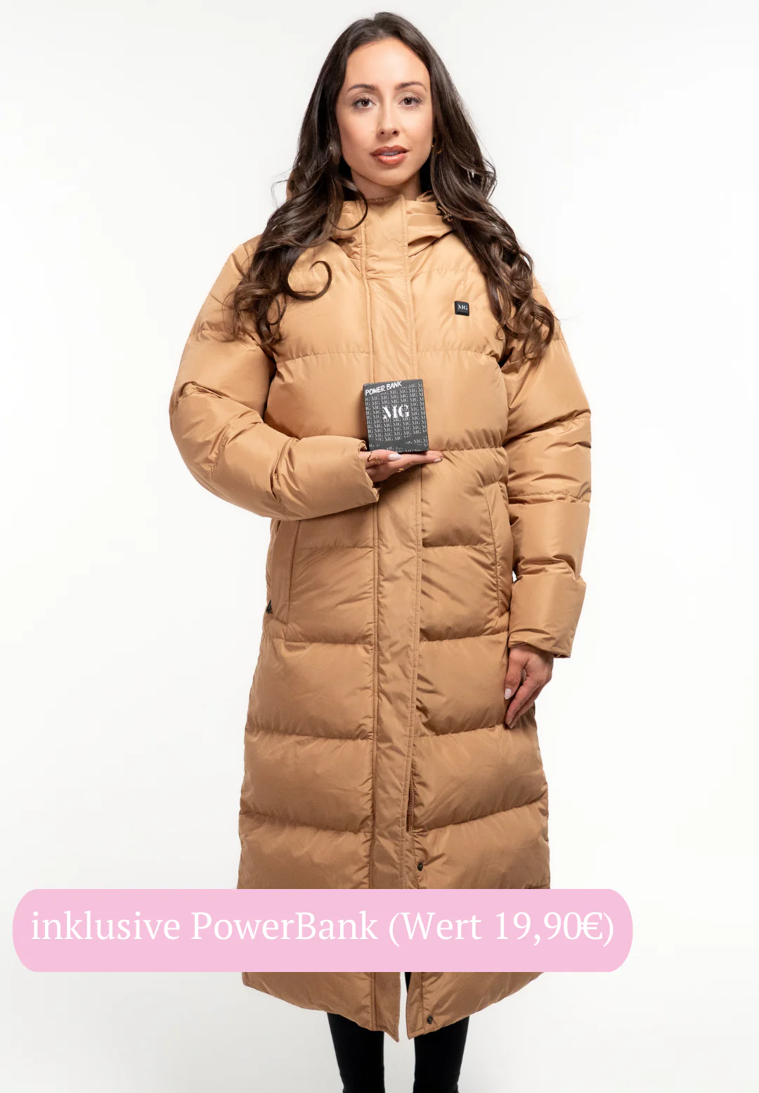 Chaqueta calefactada Monte super larga marrón