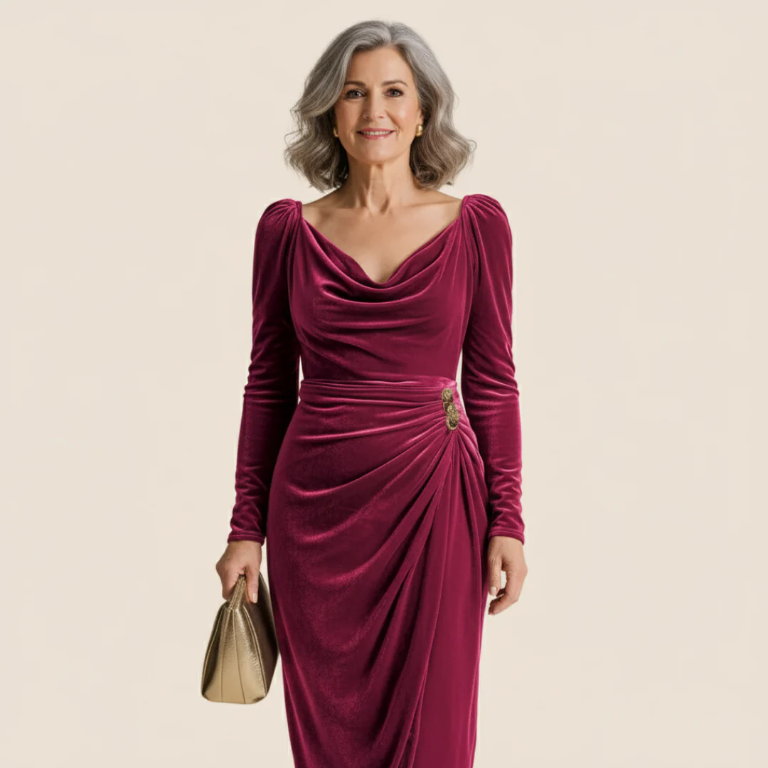 Sabrina| Elegante vestido midi con suave cuello en cascada