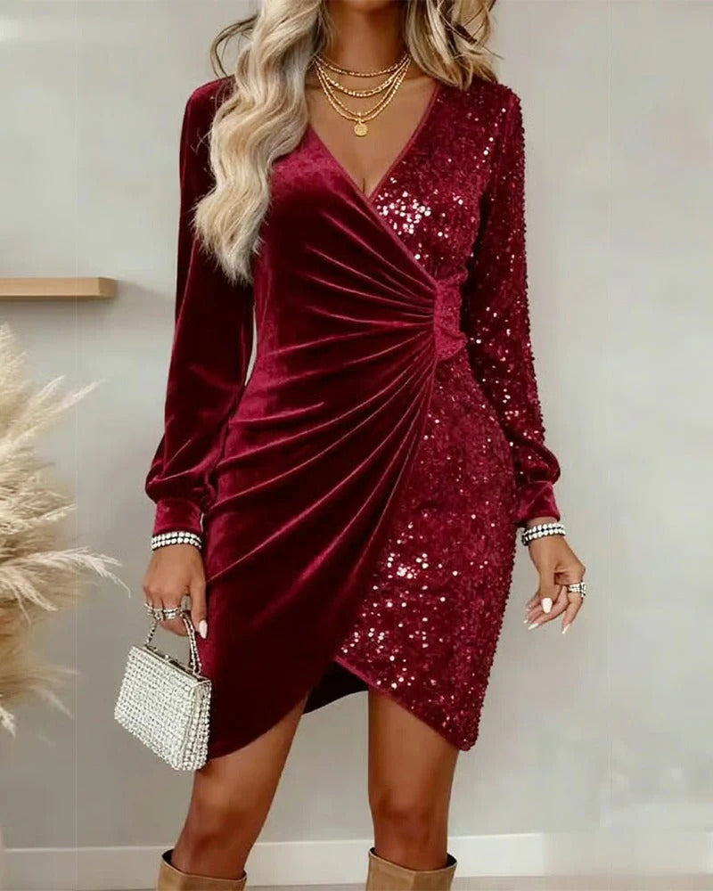 Carolina | Lujoso vestido de fiesta de terciopelo con lentejuelas