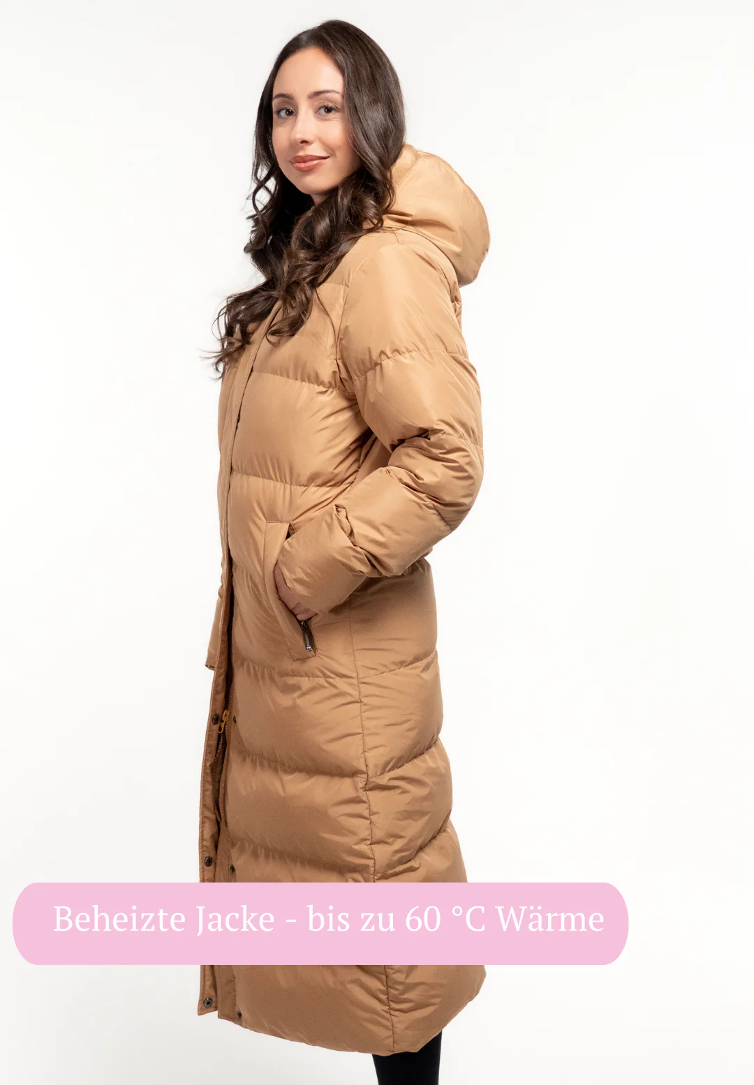 Chaqueta calefactada Monte super larga marrón