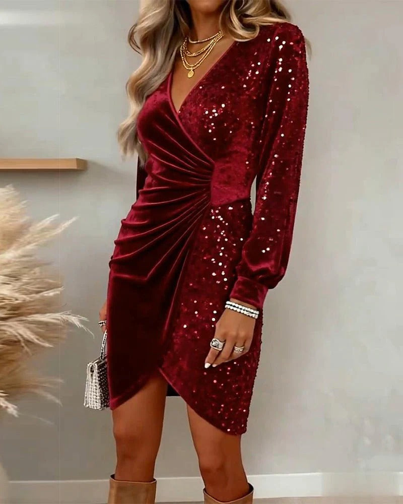 Carolina | Lujoso vestido de fiesta de terciopelo con lentejuelas