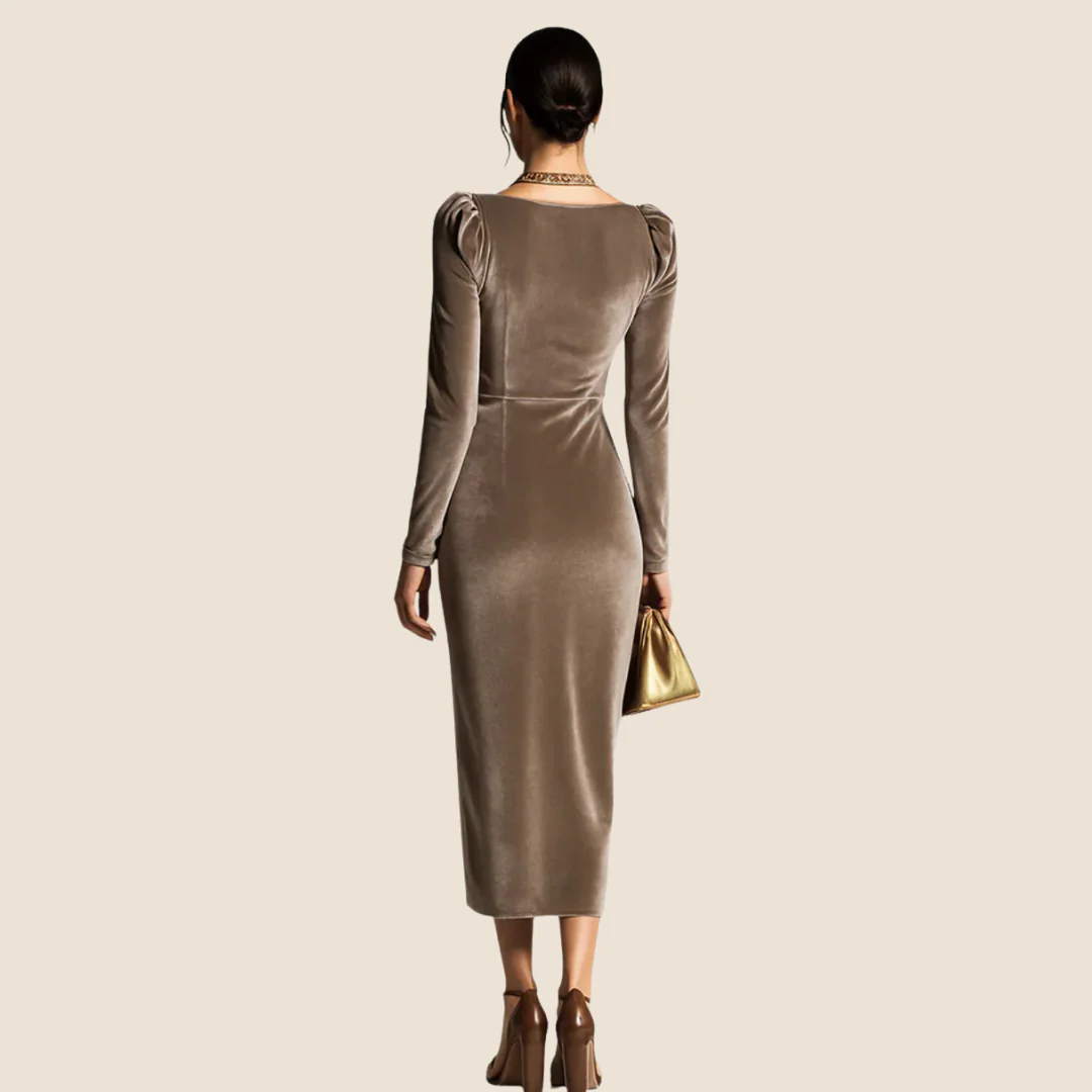 Sabrina| Elegante vestido midi con suave cuello en cascada